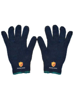 Knitted Cotton Blue   Work Gloves with  Custom Logo Print
